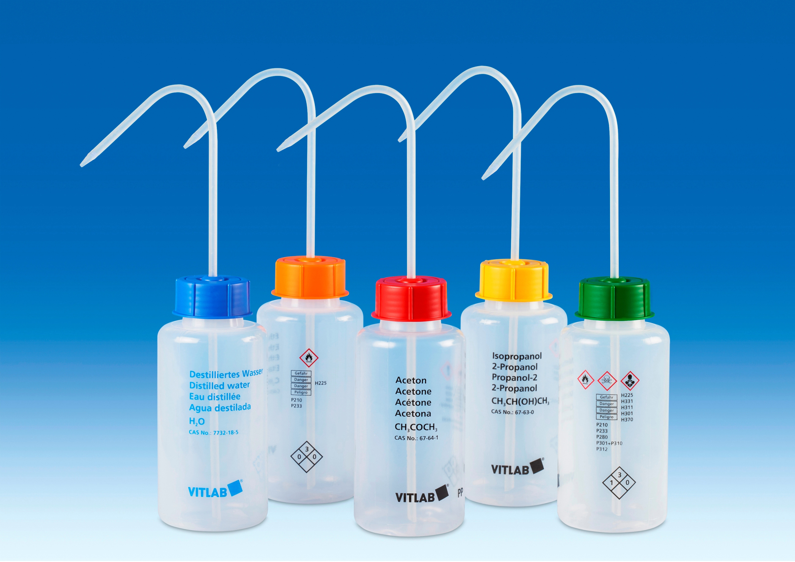 VITSAFE safety wash bottles 500ml (Methylene Chloride), wide-mouth (Pack of 6)